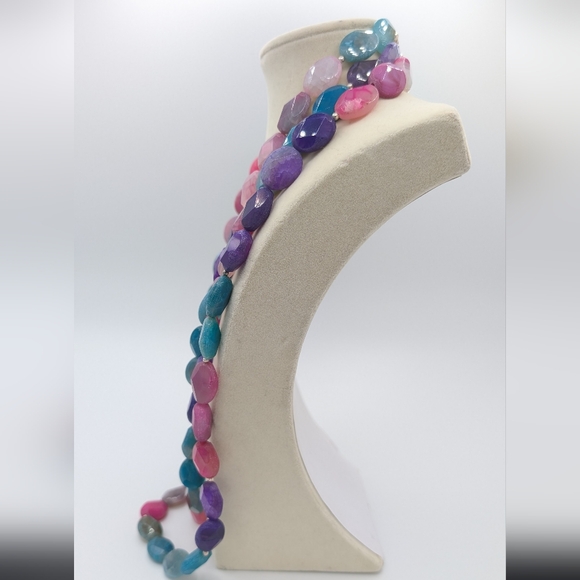 Barse 925 Dyed Agate Triple Strand Statement Necklace - Picture 4 of 7